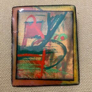 Vintage Handmade Abstract Pin in  Tan Red Green Black